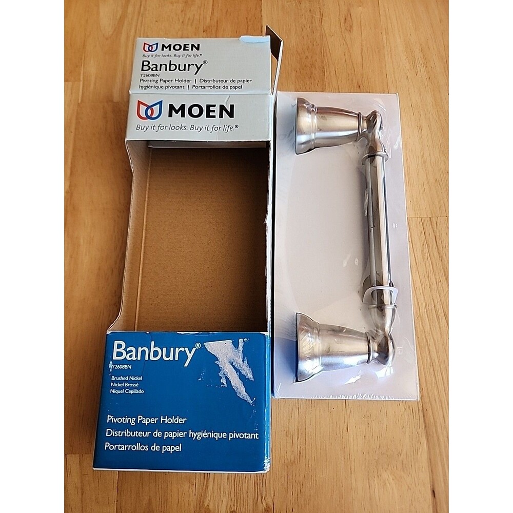 Moen Y2608BN Banbury Brushed Nickel Pivoting Toilet Paper Holder Pivot to Reload
